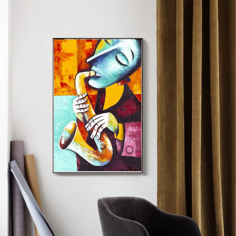 Saxophon Girl Poster Abstract Vintage Wall Art Canvas Painting Home wall Decor Cafe Dance Room Bar Decoration Painting