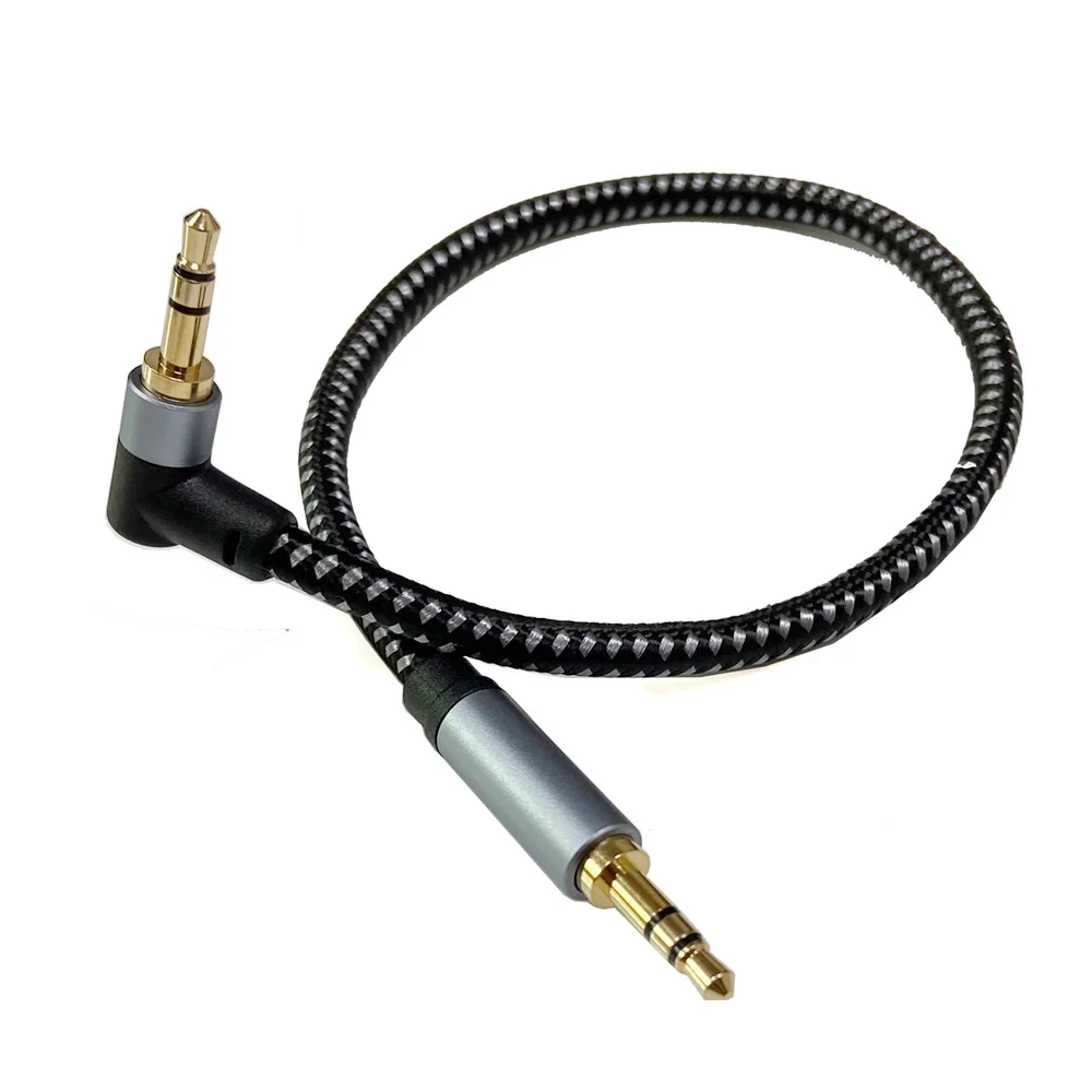 2Pack 90 Degree Right Angle 3.5mm Gold Plated Nylon Braided HiFi Audio Male to Male Aux Stereo Cable 0.3m