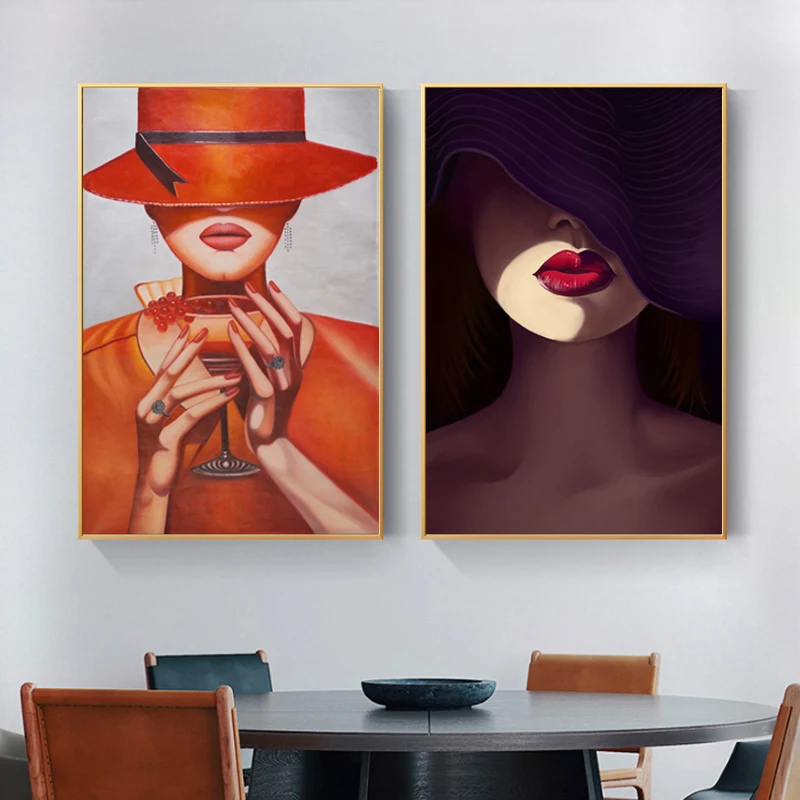 Nordic Posters Canvas Painting Mysterious Woman Blindfolded Wall Art And Modern Prints Lips Pictures For Home Decor