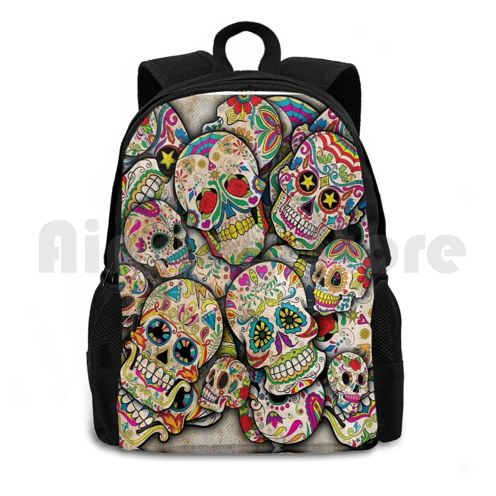 

Sugar Skull Collage Outdoor Hiking Backpack Riding Climbing Sports Bag Sugar Skulls Halloween Day Of The Dead Skulls Style