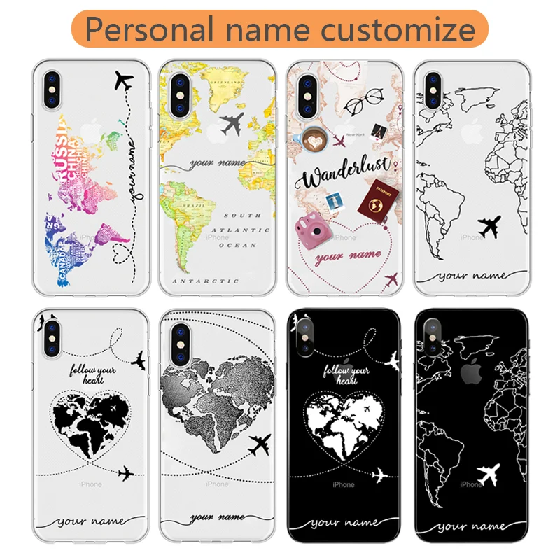 

Custom Name World Travel DIY Gift Silicone Phone Cover For iPhone 12 Case 11 Pro Max X XR 8 Plus SE 2020 XS Clear Funda 6 7 Plus