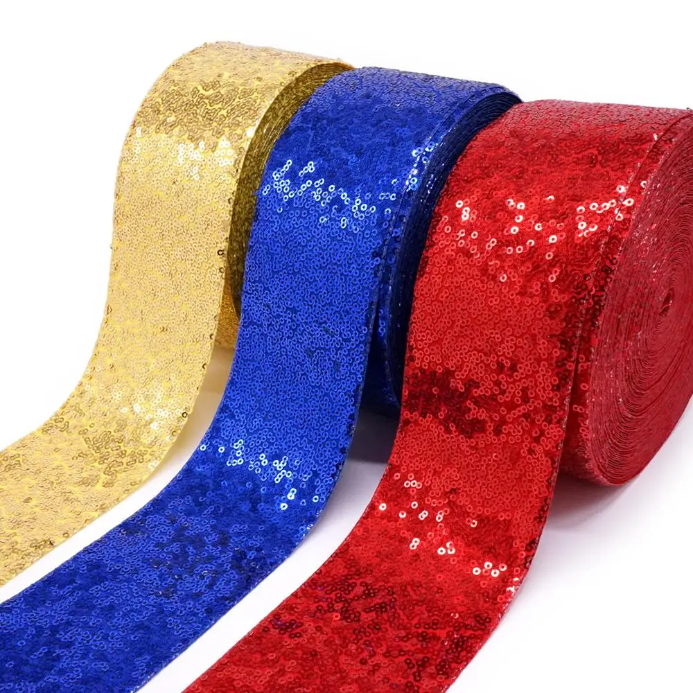 Top Ribbon 5 Yard/Roll 3 Inch 75MM Sequin Ribbons Fabric