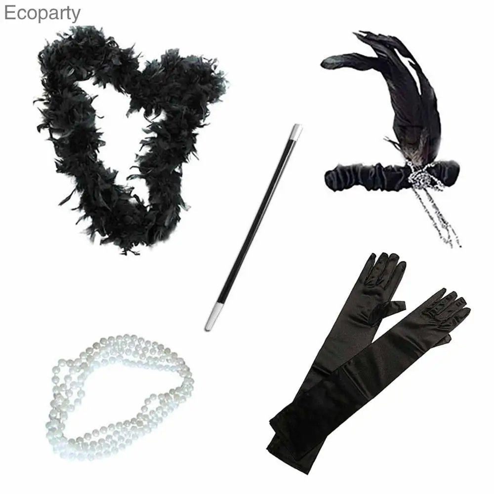 

Ladies 1920s Flapper Girl Gatsby Fancy Dress Accessories 5 PCS Set Hen Party Charleston Gangster Girl Costume Accessory Kit