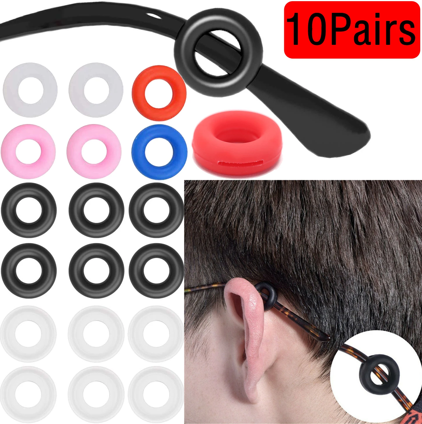 

20PCS=10Pairs Round Glasses Ear Hooks Silicone Eyeglasses Temple Tips Retainer Anti-Slip Comfort Glasses Retainers for Glasses