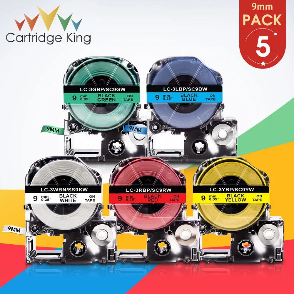 

Смешанные Цвета SS12KW SC12RW SC12BW SC12YW SC12GW 12 мм ярлык черный на белом фоне для Epson KingJim этикетировщик LW-300 LW400 печати