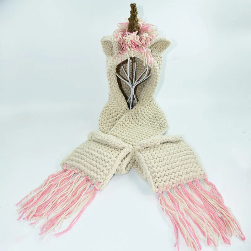 Handmade Knitted Unicorn Winter Hat and Scarf Set Crochet Hooded Design for Girls and Boys Cosplay girls winter hats