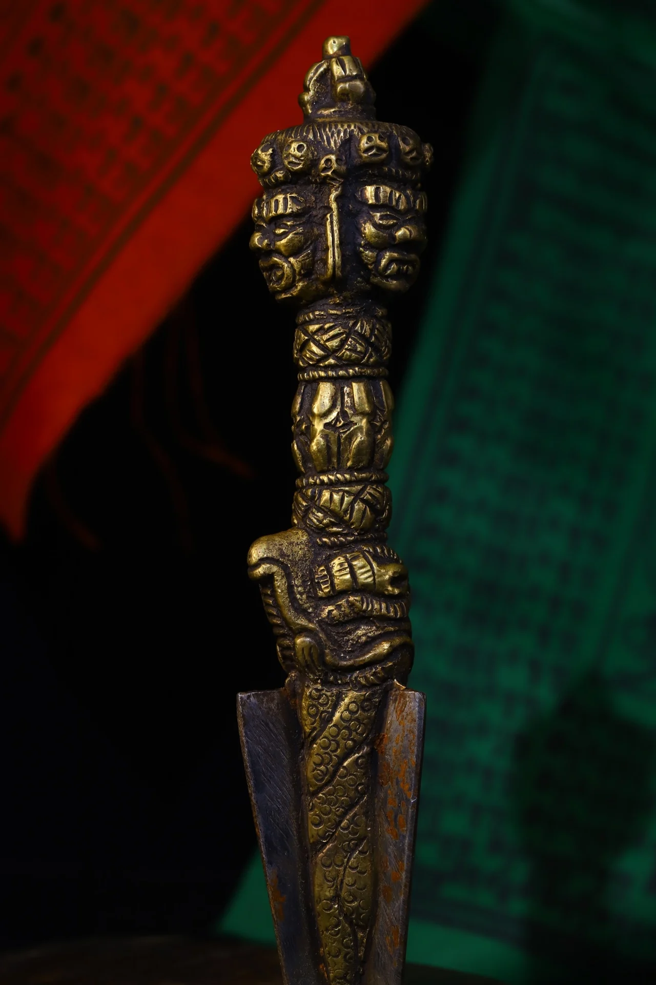 Bronze Cinnabar Skull Mahakala Buddha Head Dorje Vajra Phurpa Amulet Dharma Town House