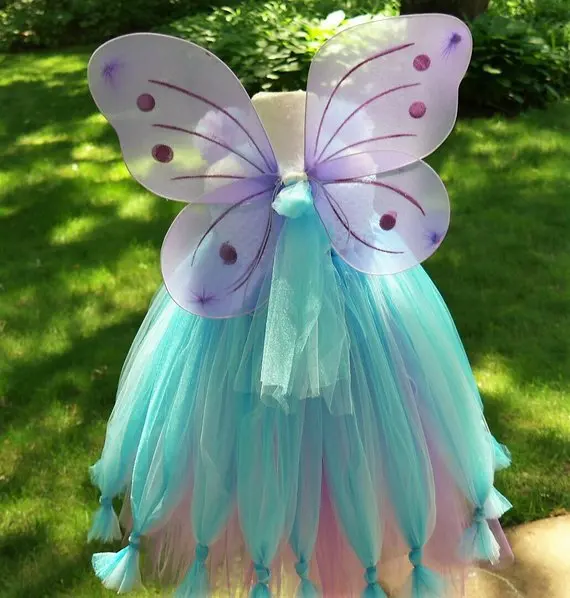 

Lovely Baby Girls Butterfly Fairy Flower Tutu Dress Kids Crochet Dress with Wing Set Children Christmas Party Costume Dresses