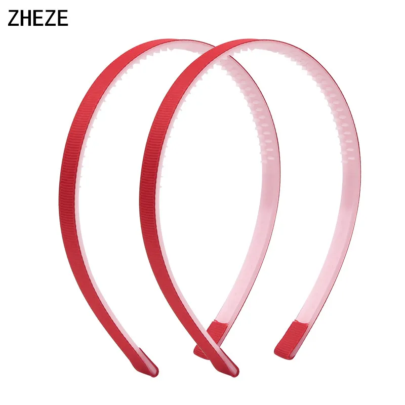 20Pcs/Lot NEW 10mm Ribbon Head Hoop With Teeth For Girls Children Solid Plastic Hairband Women Satin Headband