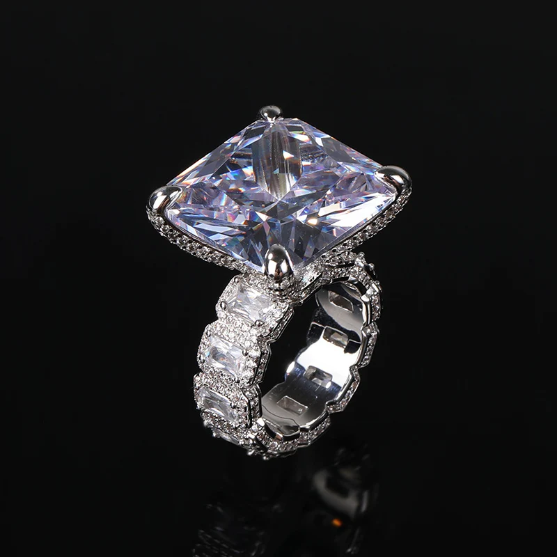 Hip Hop Claw Setting Big CZ Stone Bling Ice Out Geometric Square Men Finger Rings Women Fashion Jewelry Gift Drop Shipping