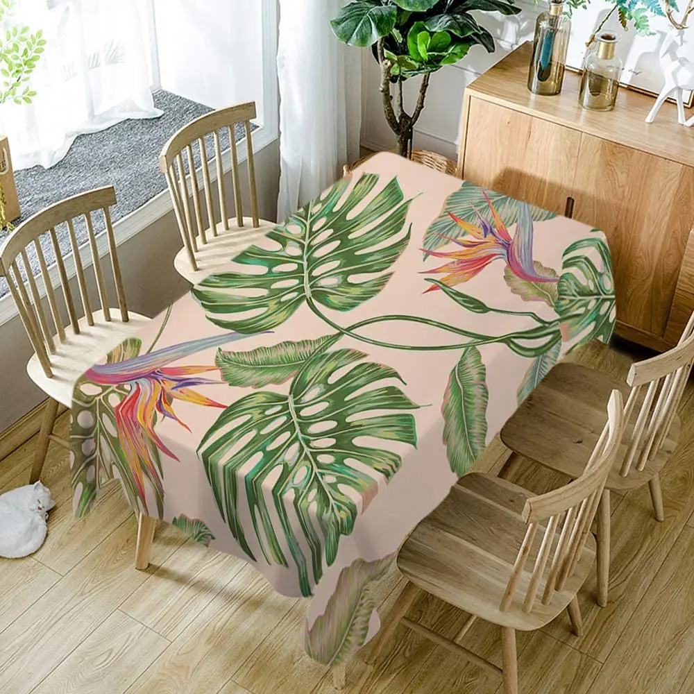 

Flowers Tablecloth Jungle Leaves Monstera Leaf Strelitzia Bird Of Paradise Botanical Decorative Dining Decor