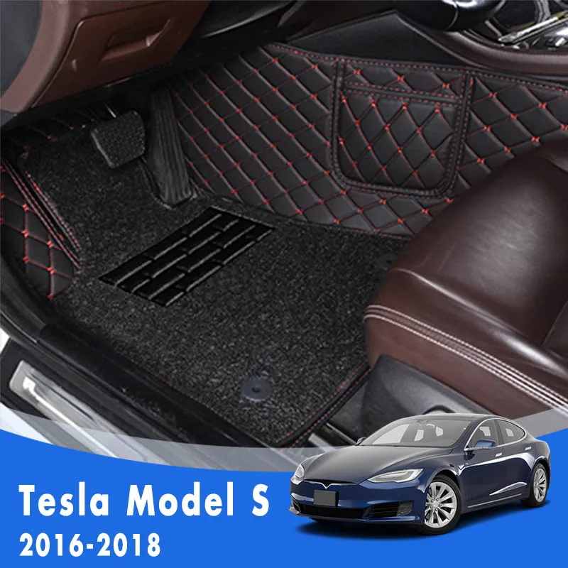 

Автомобильные коврики для Tesla Model S 2018 2017 2016, роскошные двухслойные коврики с проволочной петлей и педалью, автомобильные коврики под заказ