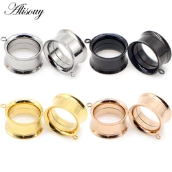 Alisouy 2pc DIY Dangle Double Flared Stainless Steel Ear Plugs Piercing Screw Tunnels Stretchers Body Jewelry Earrings Expander