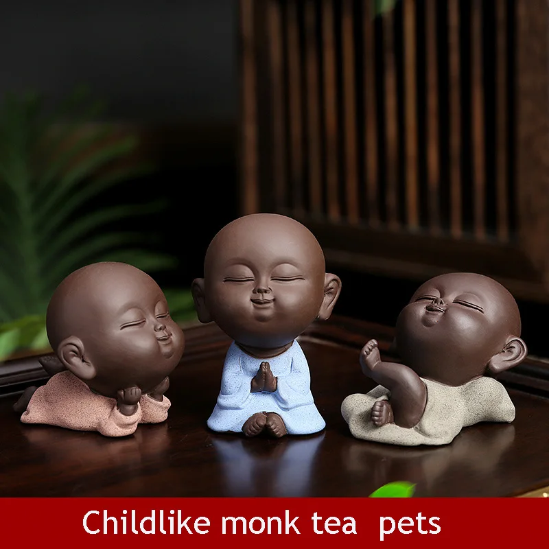 

T Childlike Ceramic Zen Cute Little Monk Tea Pet Rockery Bonsai Landscaping Fish Tank Car Home Decor Ornaments Resins Figurines