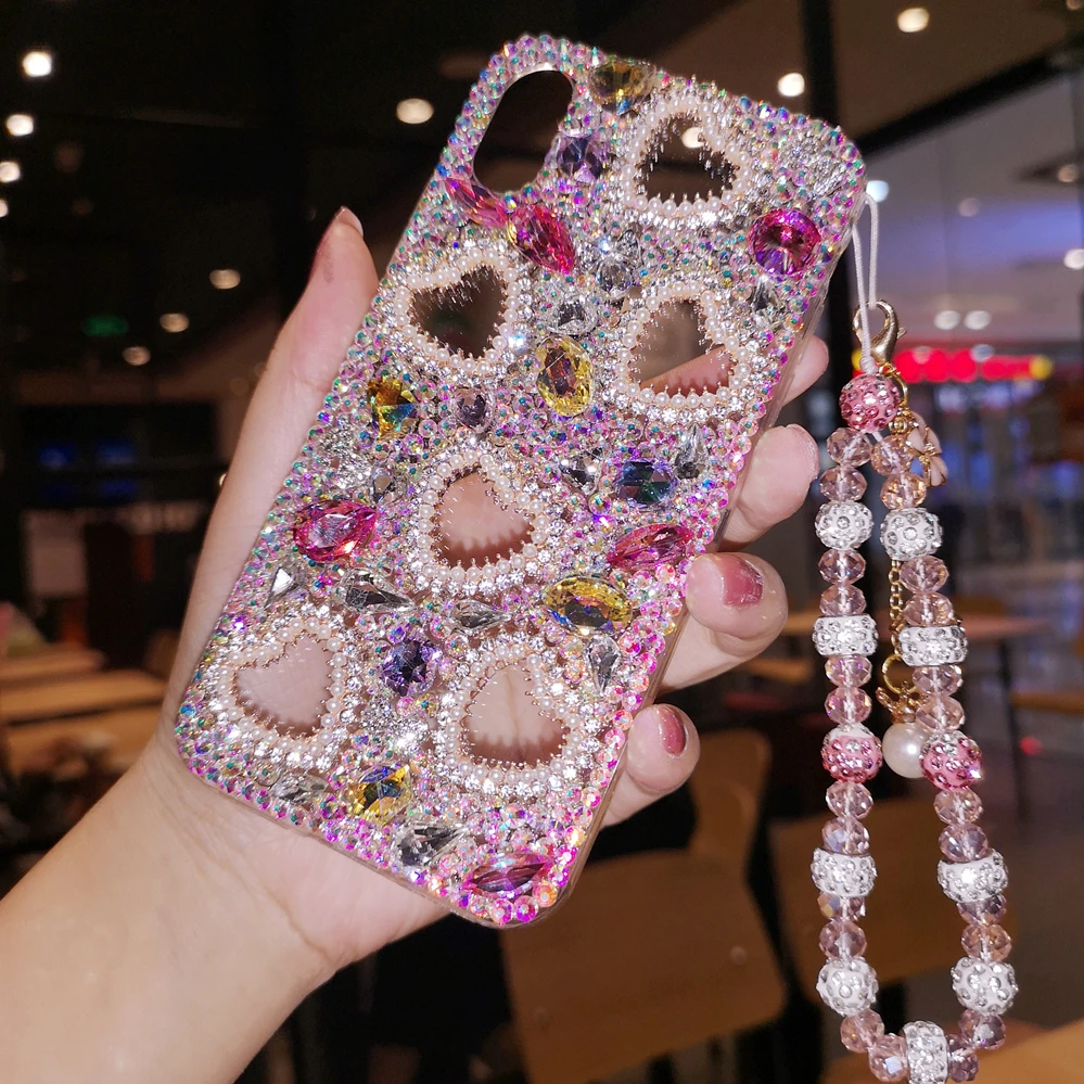 Full Diamond Pearl Love Heart Case Cover For Samsung Galaxy Note 20 10 S23 S22 S21 S20 FE Ultra S10E S10/9 Plus DIY Crystal Case