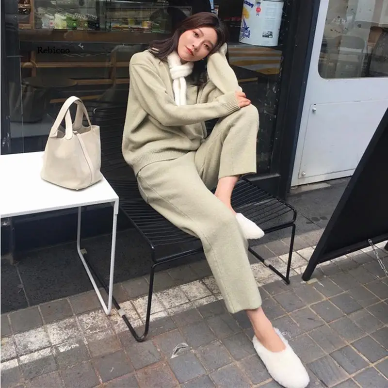 New Wool Sweater Fashion Suit Women's Autumn And Winter Wear Hooded Sweater Straight Pants Two-Piece Casual Sportswear