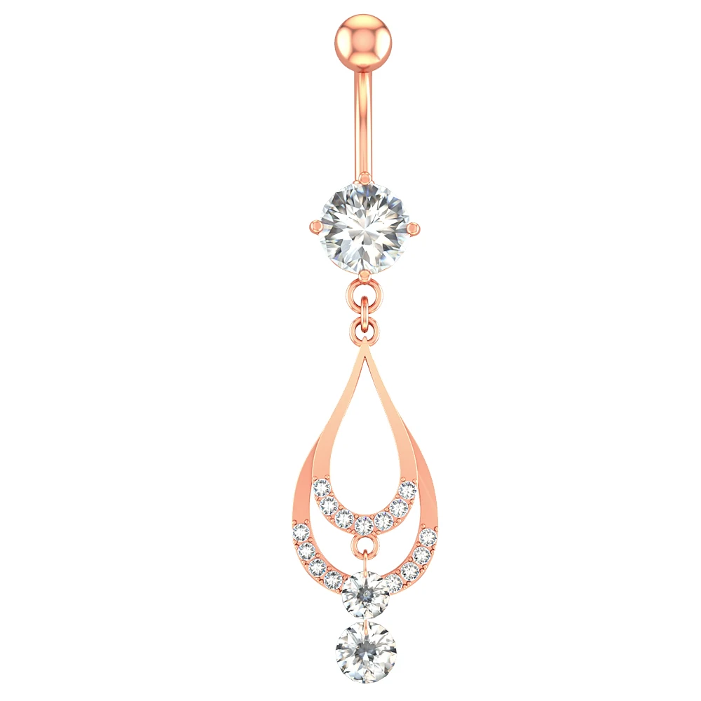 Flower Butterfly Dangled Belly Button Rings, Stainless Steel