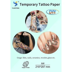 Tatuagem temporária com tinta de jato de tinta, tamanho a4, branca e falsa, tatuagens temporárias à prova d'água, tatuagens de henna, arte diy