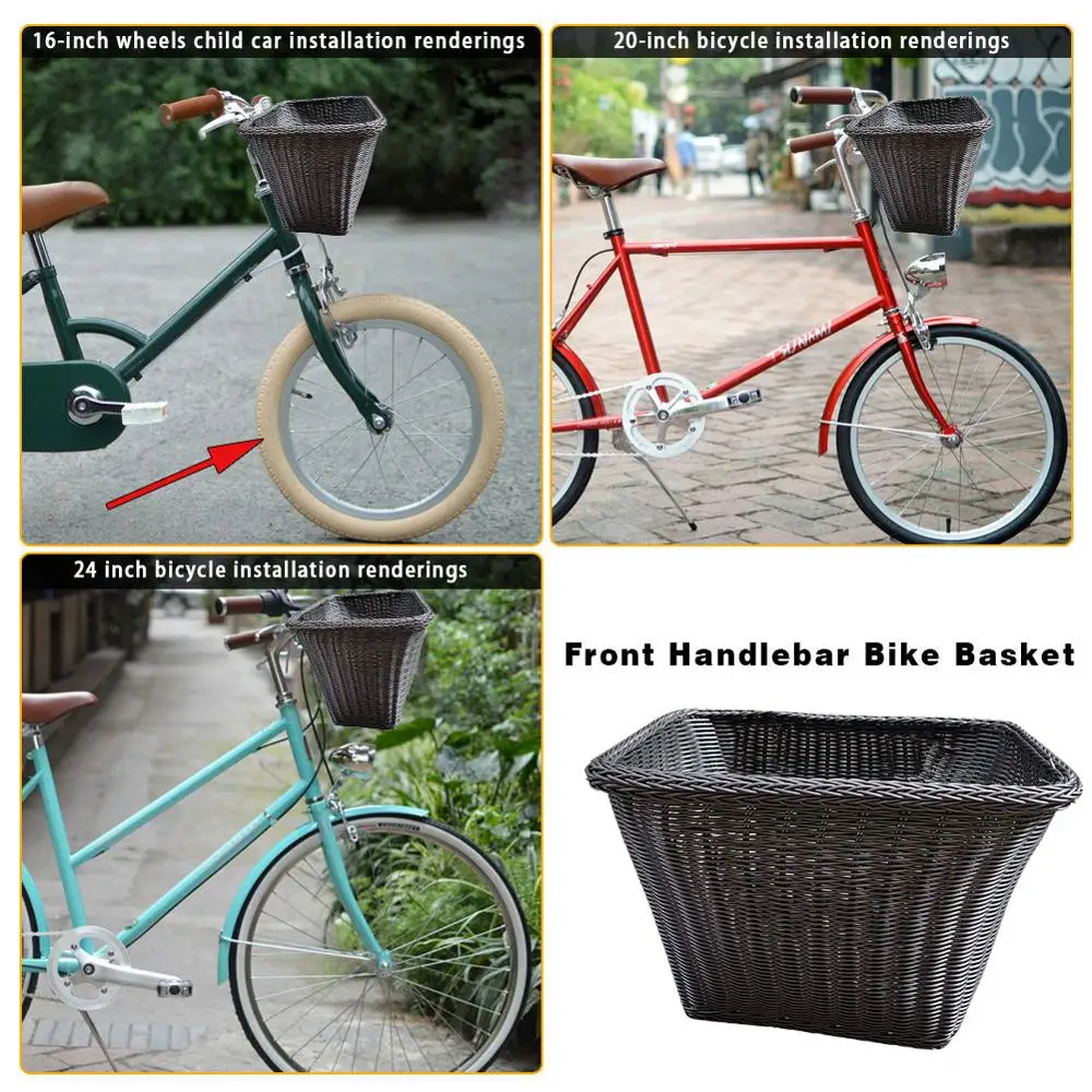 Front handle bicycle basket Manually woven bicycle basket wicker blue is suitable for adultand children  bicycle baskets