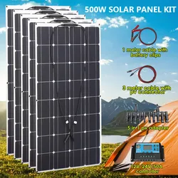 500w 600w 400w 300w 200w 100w Panel słoneczny De kompletny zestaw energii fotowoltaiczny elastyczny przenośny zestaw akumulator ładowarka samochodowa