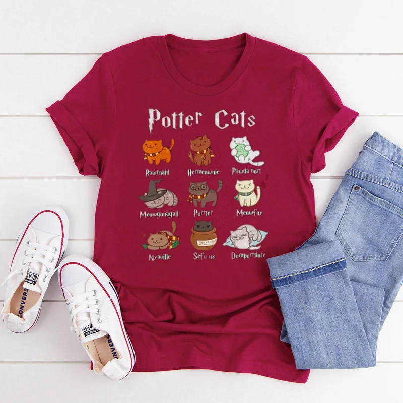 Cute Potter Cats mom Shirt Fashion Unisex tshirt Harajuku Short Sleeve Mama Top Tees O Neck 100% Cotton Mother Casual