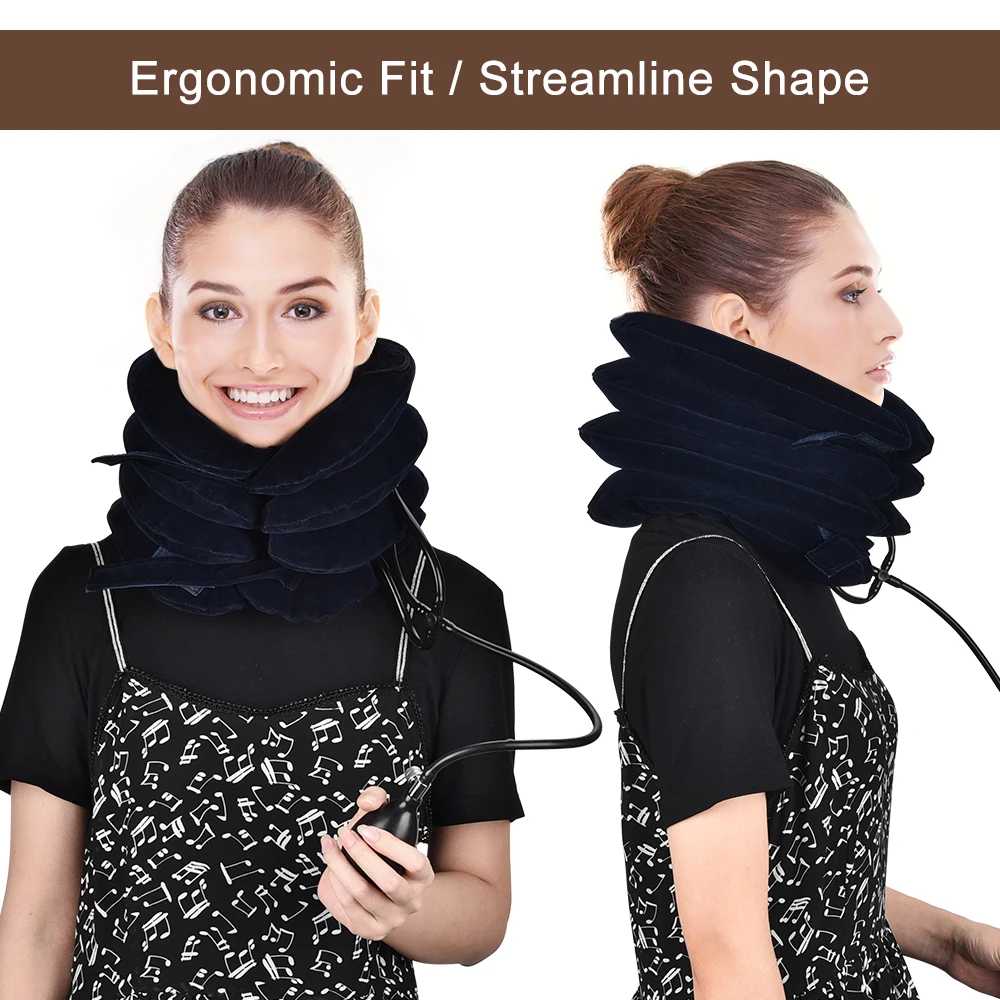 3/4 Layer Inflatable Air Cervical Neck Traction Device Soft Neck Collar Pillow Pain Stress Relief Neck Posture Stretching Brace