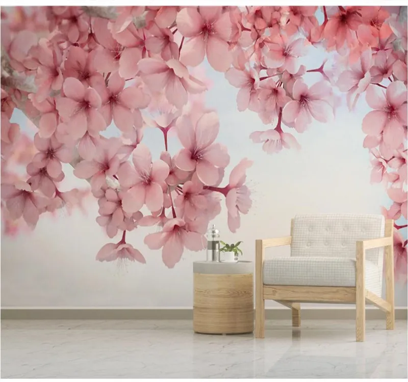 

XUE SU Customized home background wall paper mural modern beautiful cherry blossom pink flower background wall decoration painti