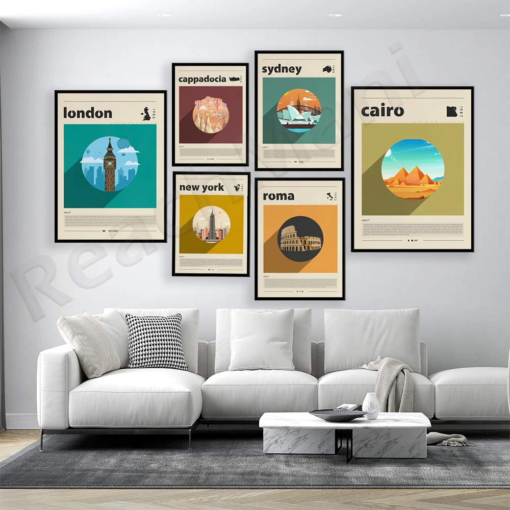 

Egypt Cairo, Rome, New York, London, Dubai, Turkey Cappadocia, Sydney city travel posters, housewarming gifts mid-century poster