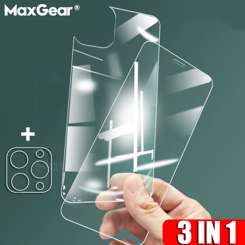 3 in 1 Front Back Rear Tempered Glass On For iPhone 12 11 Pro Max Screen Protector + Camera Lens Glass For iPhone12 mini Film