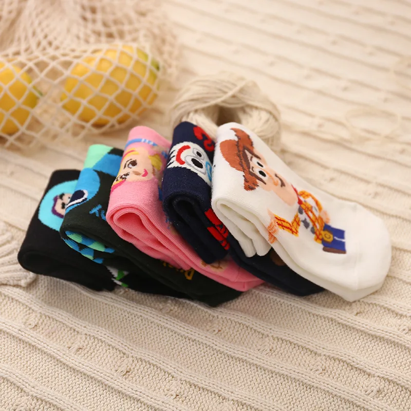 Disney Toy Story Woody Buzz Lightyear Anime Socks New Spring Autumn Cartoon Socks Cotton Girl  Adult Femme Tube Short Sock