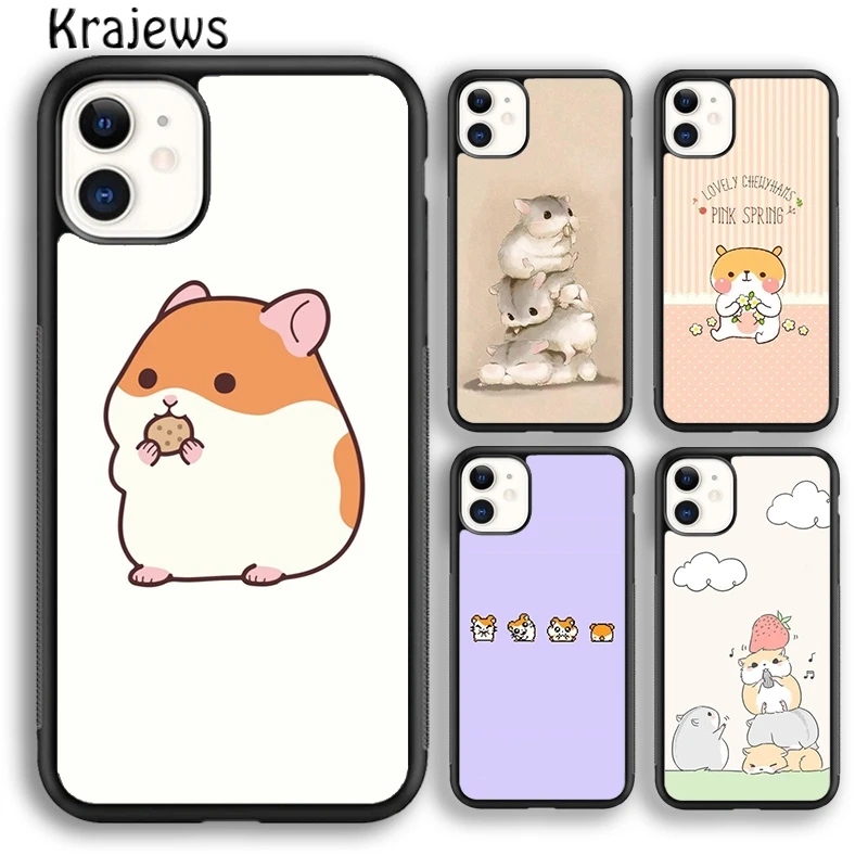 Krajews Cartoon Hamster Phone Case Cover For iPhone 15 SE2020 14 6 7 8 plus XS XR 11 12 mini 13 pro max coque Shell Fundas