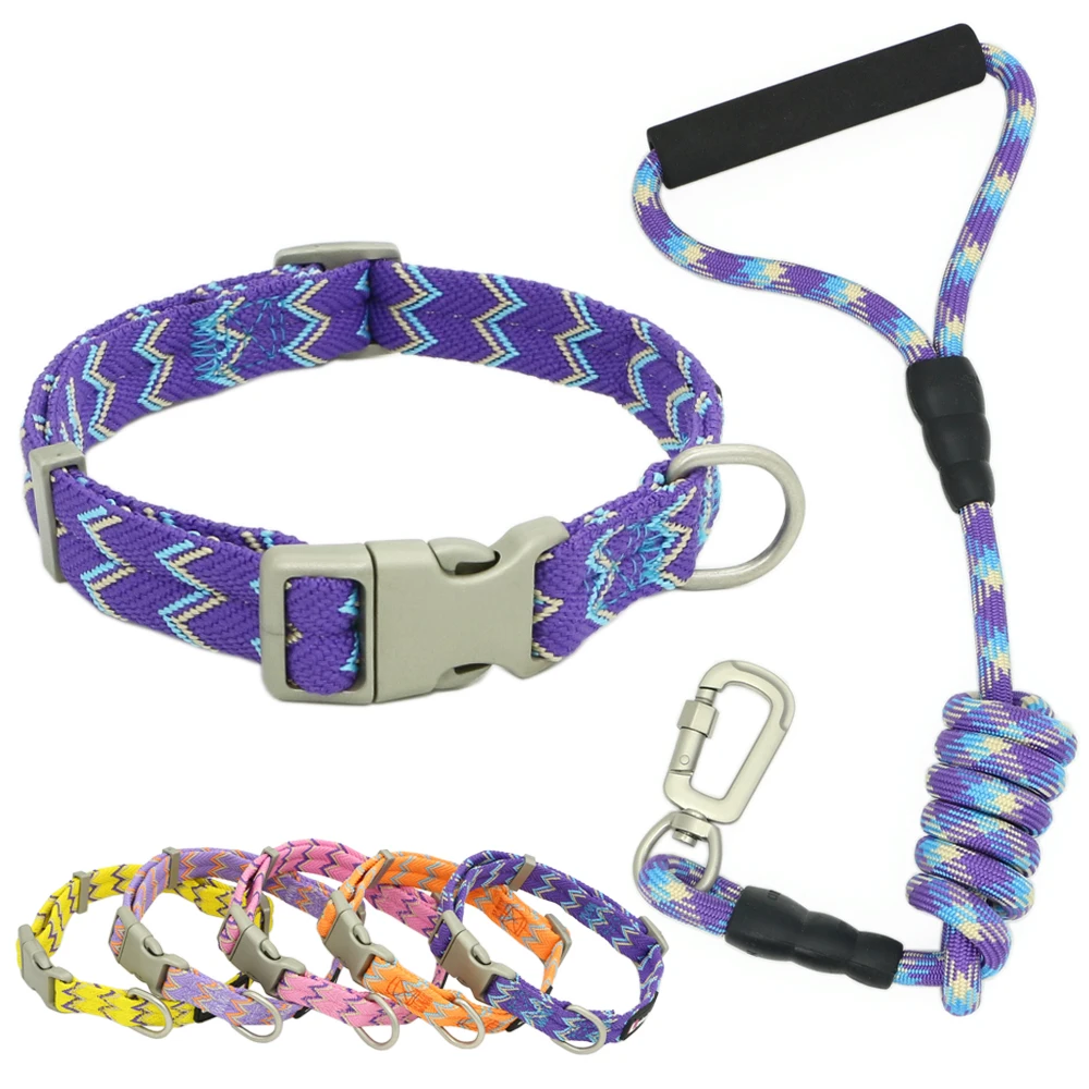 Adjustable Nylon Dog Collars, Leashes Set, Rock Climbing Dogs Collar, Small Medium and Large Pet Collars, S-XL