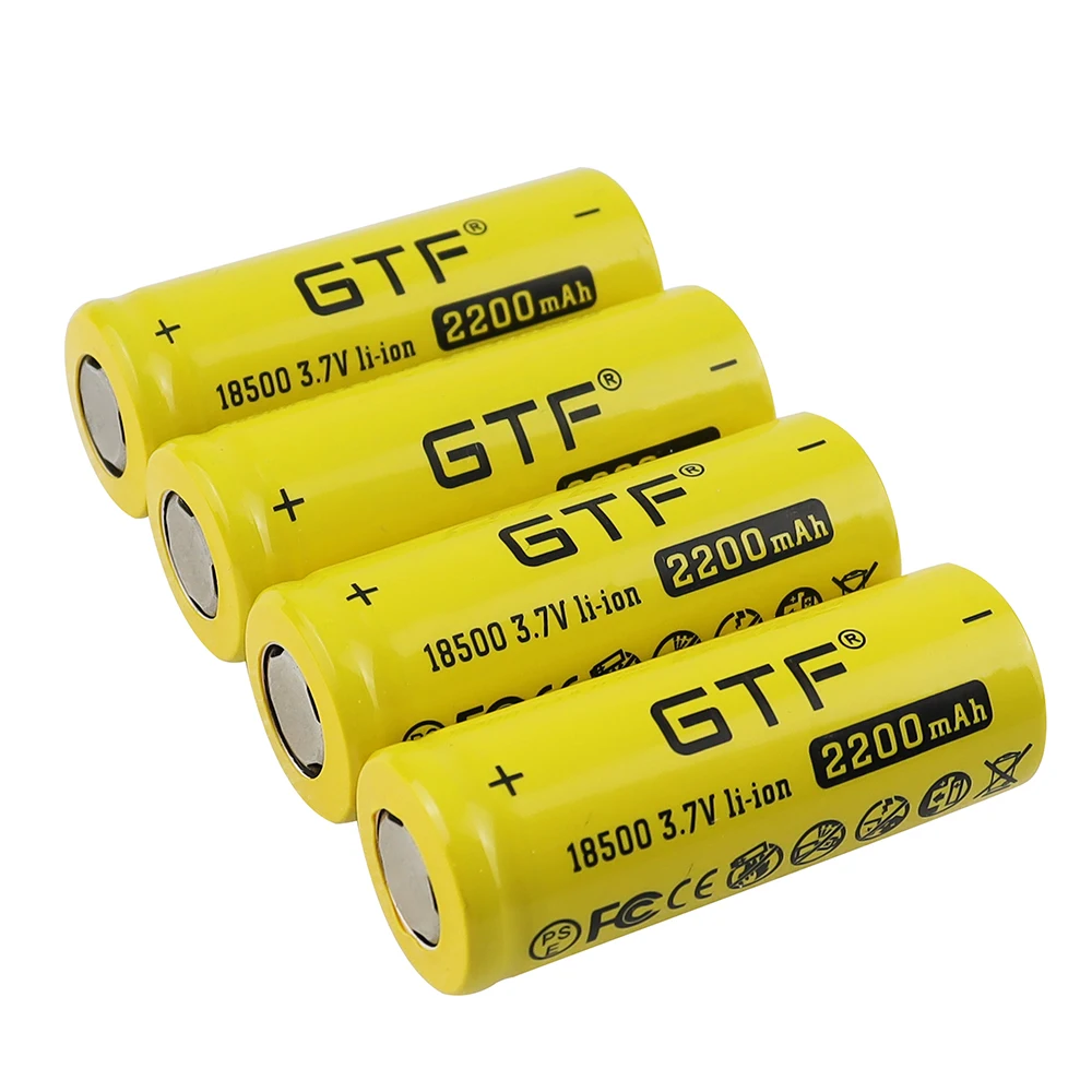 GTF 18500 2200 real capacity 3.7V Li-Ion Rechargeable Battery for Flashlight toy electronic product 3.7V flat head batteries