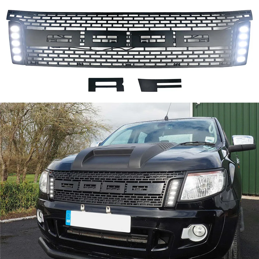 Front Racing Grills Fit For Ranger T6 Xl Xlt 2012 2013 2014 2015 Abs Grille Grill Mesh Mask Cover Auto Accessories