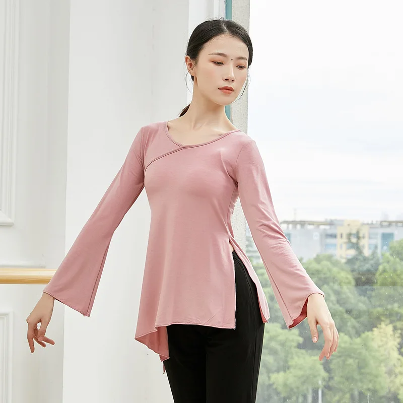 Disfraz de camisa de manga larga para mujer, Ropa de baile, ropa de bailarina, Top de baile latino Oriental dividido, Modal, para adultos