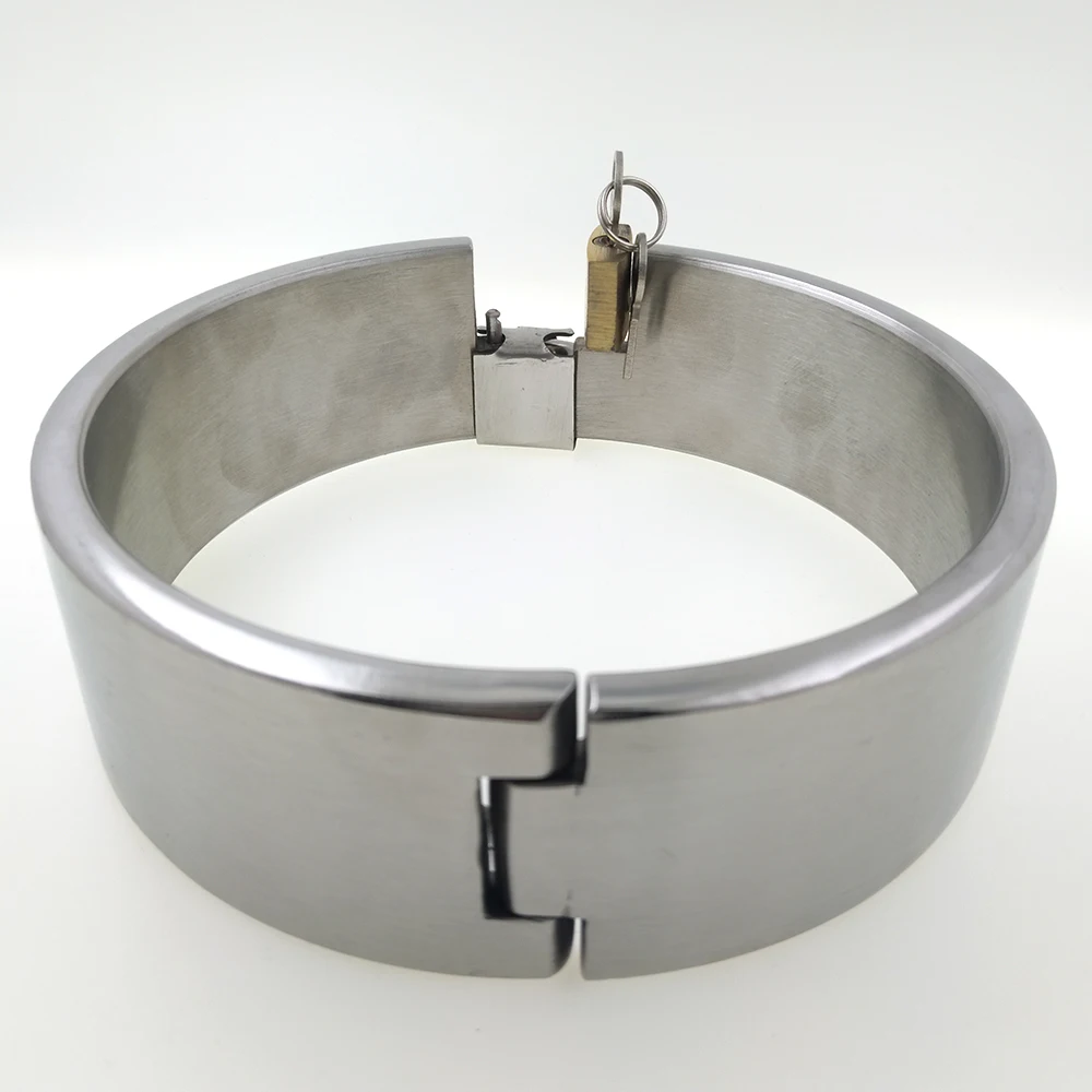 40mm height stainless steel padlock collar fetish wear restraints set Steel choker body Jewelry Lockable Choker