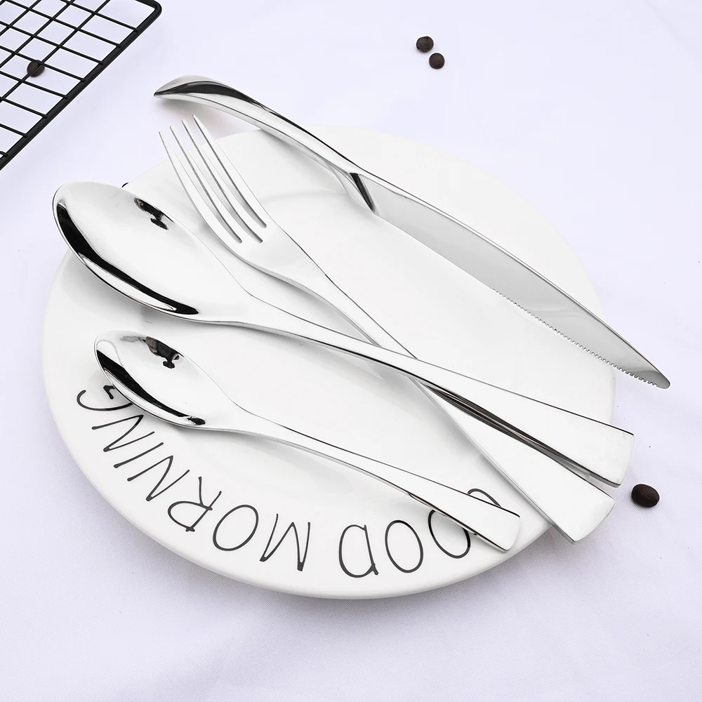 High Quality Silver Dinnerware 304 Stainless Steel Cutlery Set Knife Dessert Fork Fruit Fork Spoon Tableware Set Mirror Flatware