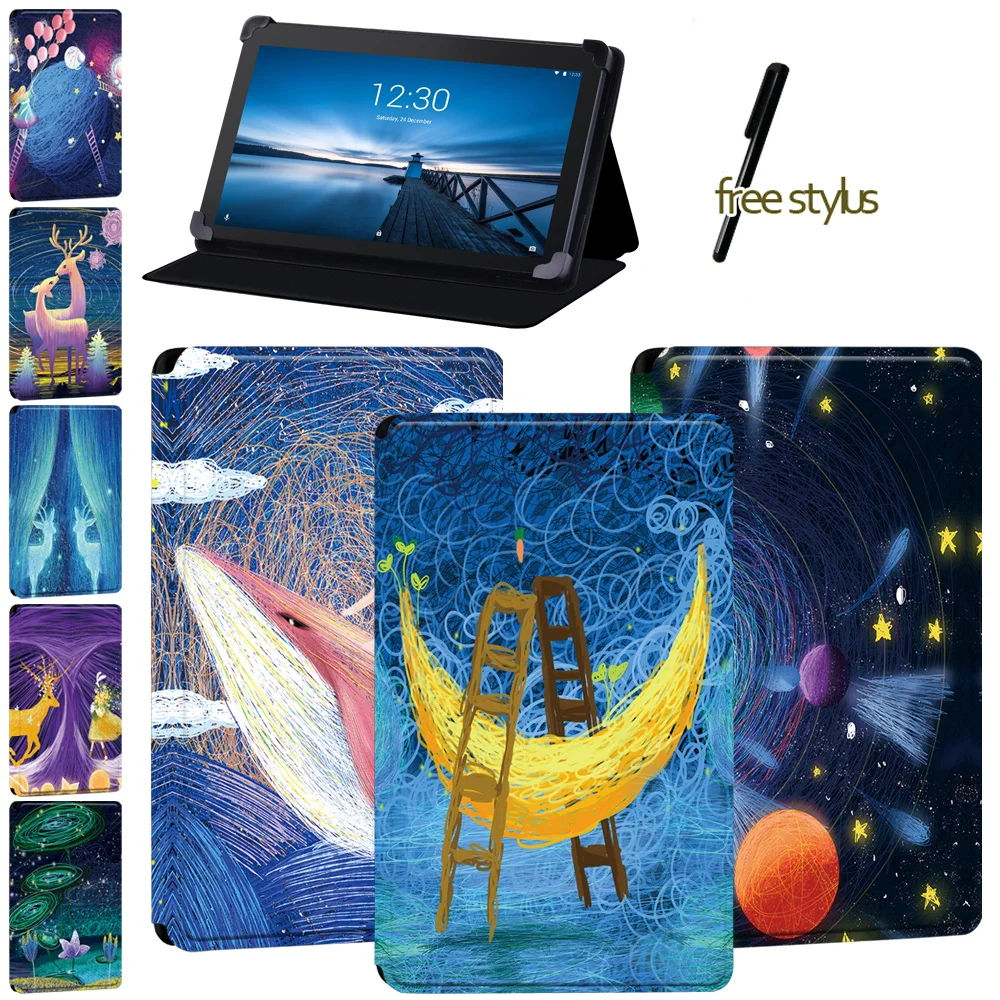 

Flip Cover Case for Lenovo Tab E7/Lenovo Tab E8/Lenovo Tab E10 - Anti-Dust Leather Stand Painting Pattern Tablet Case + Pen