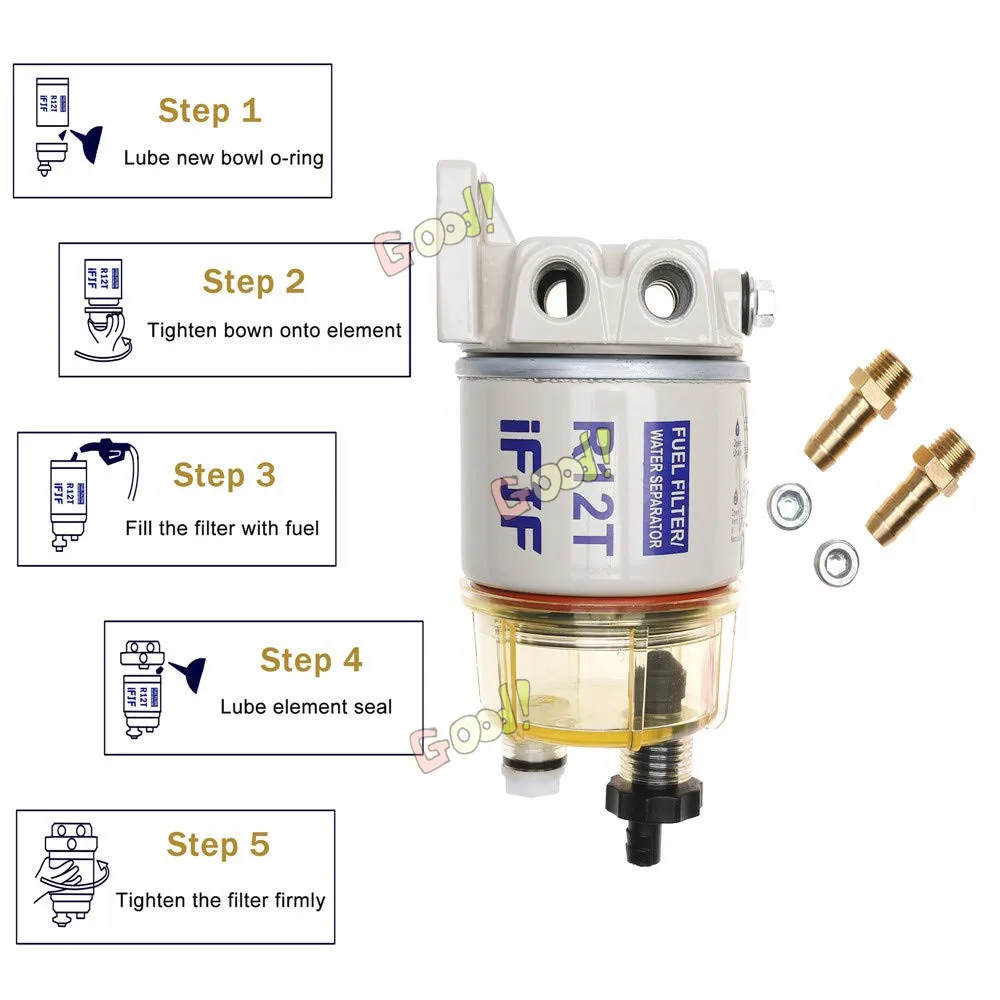 R12T Fuel Filter/Water Separator 120AT NPT ZG1/4-19 Automotive Parts Complete Fits Diesel Engine(Include Four Fittings)