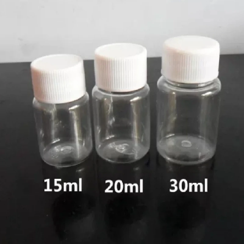 1000pcs/lot 15ml 20ml 30ml Plastic  Bottle 30g Empty cylindrical Pet transparent Sample Packaging Bottles