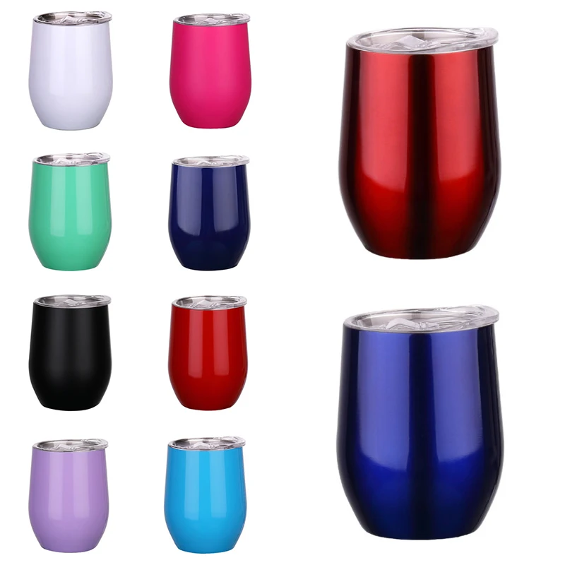 

Popular 12oz Wine Tumbler With Seal Lid Stainless Steel Beer Glass Vacuum Insulated Egg Shaped Cup For Father's Day Party Gift