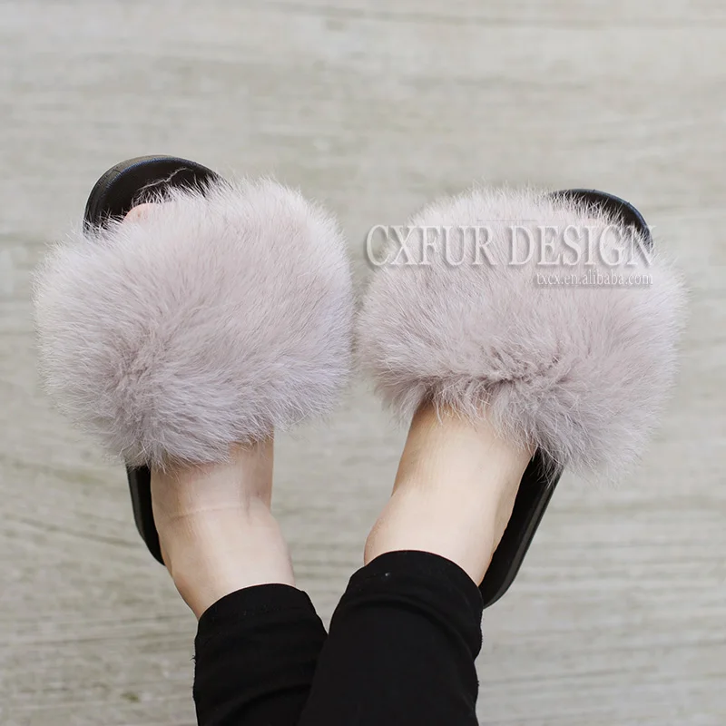 Free Shipping CX-A-83C Women's Flat PVC Indoor Slippers Women Fashion Non-slip Fox Fur Slippers