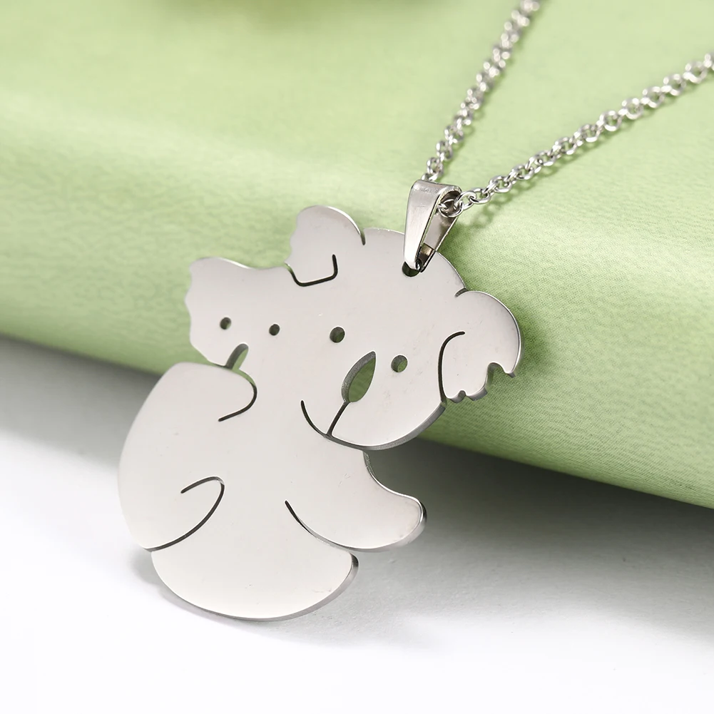 Cazador Cute Koala Pendant Necklace for Women Animal Mother Kids Neck Chains Mother Day Gift Wholesale Stainless Steel Jewelry