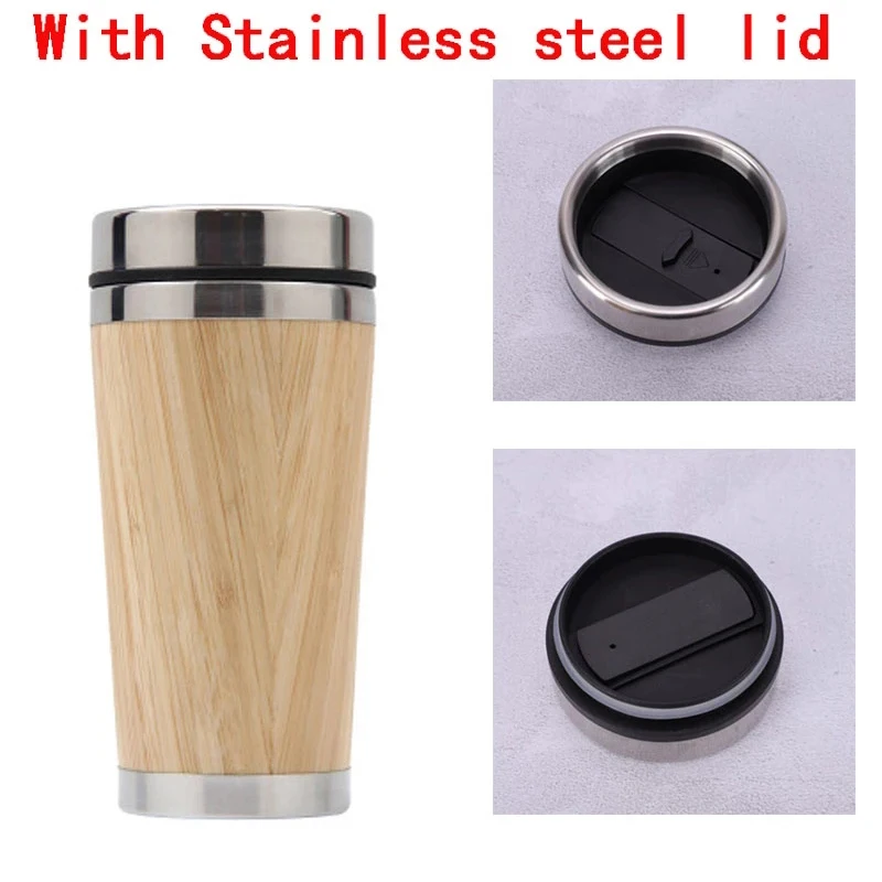 450ml Natural Bamboo Design BPA Free Bamboo Thermos Steel Mugs Car Coffee Cups Custom Tumbler Bamboo Water Bottle For Travel