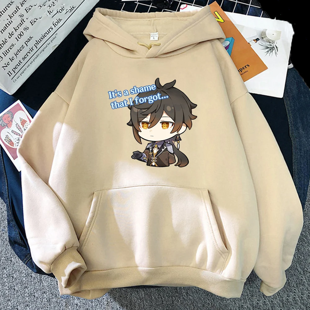 Chibi Zhongli-Genshin Impact Hoodies Game Streetwear Men Clothing it's a shame that i forgot Print Hoodie Long Sleeve Pullover