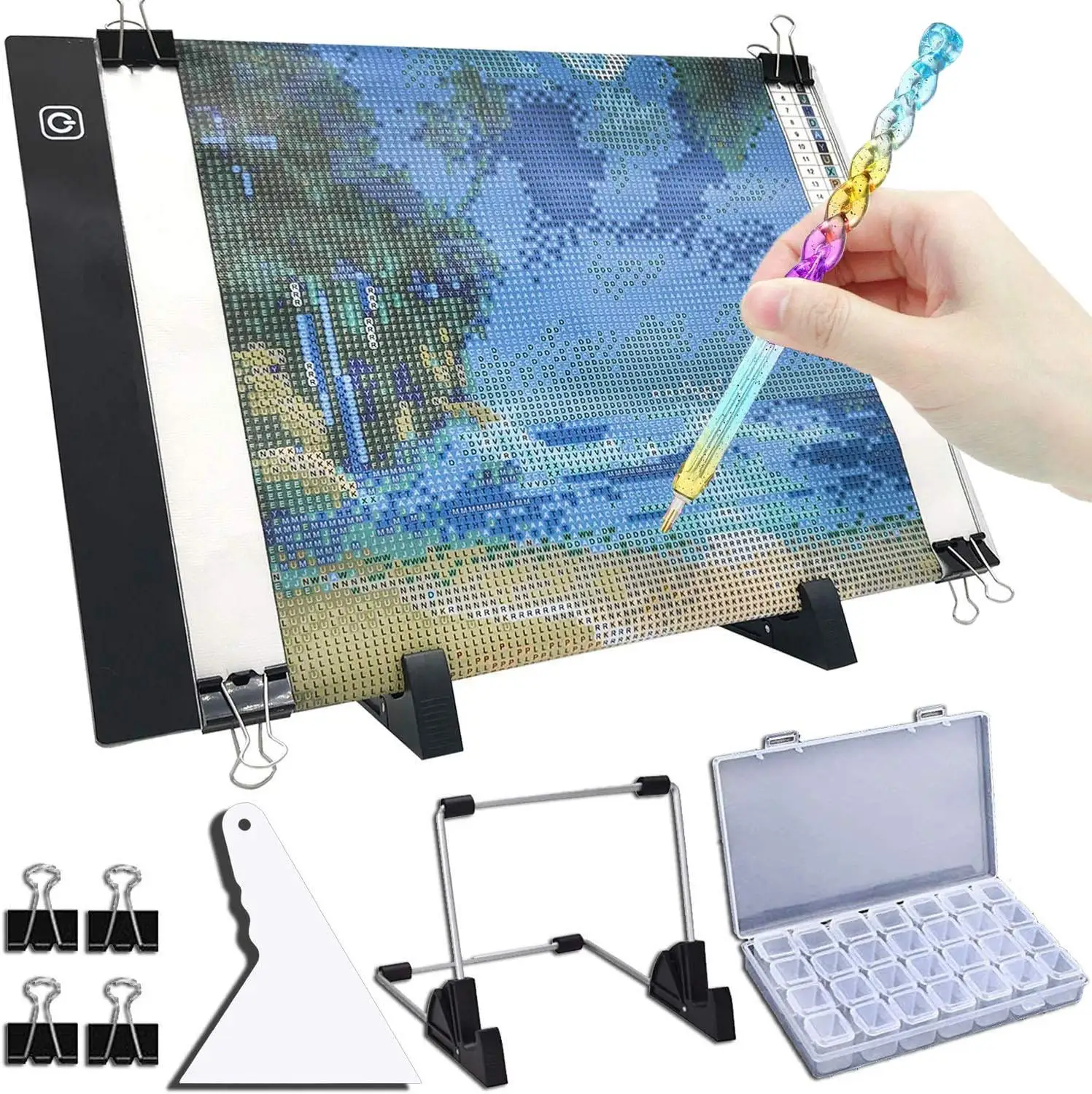 A4 LED Light Pad for Diamond Painting, USB Powered Light Board Kit, Adjustable Brightness with Detachable Stand and Clips