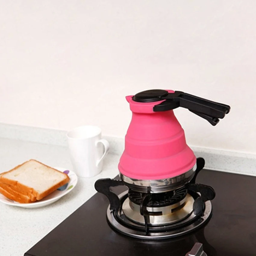 Outdoor Portable Silicone Kettle Foldable Collapsible Silicone Kettle 1.5L Steel Bottom