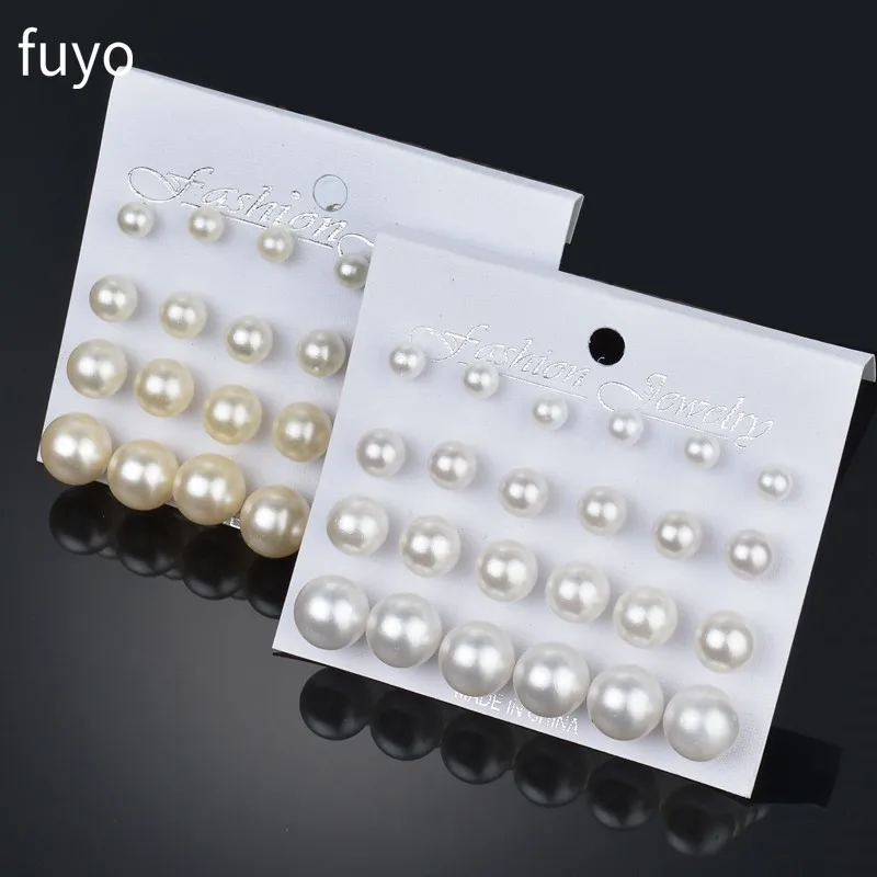 

12 pairs White Simulated Pearl Earrings Set For Women Jewelry On Ear Ball Stud Earrings kit Bijouteria brincos Bijoux