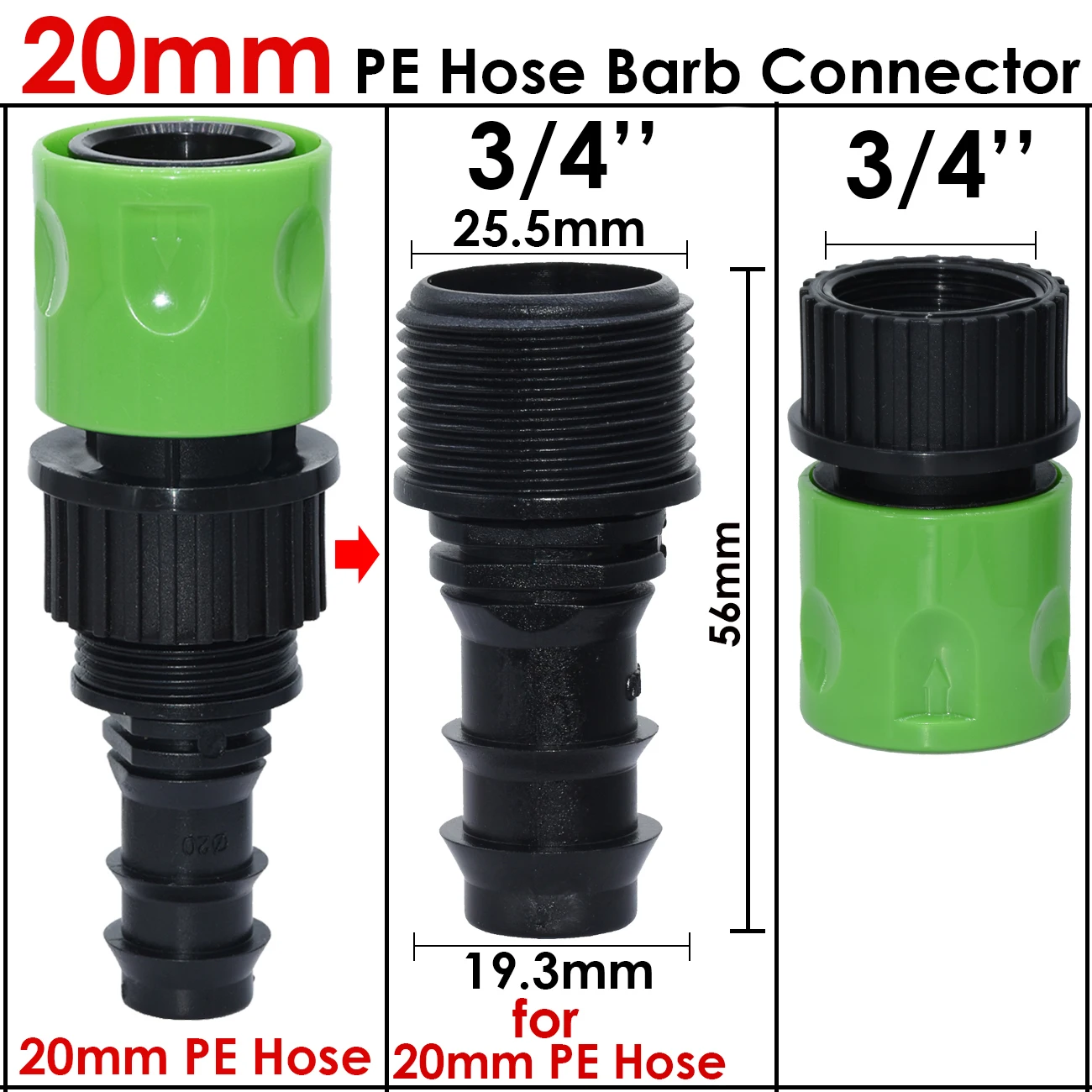 Greenhouse 1PCS Barb Quick Connector for 16mm 20mm 25mm PE Hose 3/4\'\' Garden Water Pipe Tap Adapter Fitting Watering Greenhouse