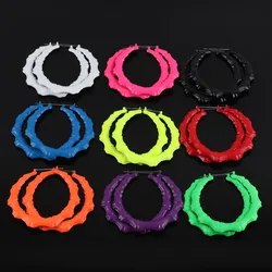 Punk Cool Large Colorful Bamboo Hoop Earrings For Women Yellow Big Round Circle Bamboo Earrings Hip Hop Nightclub Party Jewelry